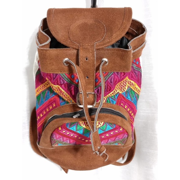 Southwest Embroidered Rainbow colored mini Backpack suede Bag - Picture 1 of 6